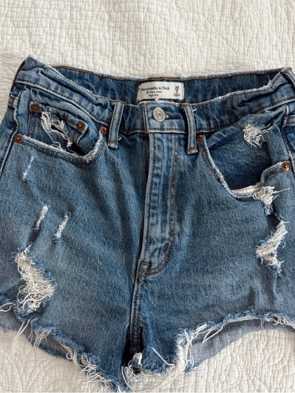 Abercrombie & Fitch Distressed Medium Blue Denim Cutoff Shorts